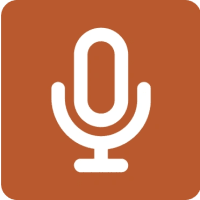 Orange square with a microphone icon.