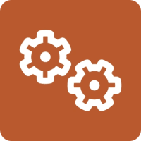 Orange square with an icon of two gears.