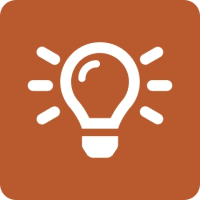 Orange square with a lightbulb icon.