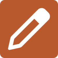 Orange square with a pen icon.