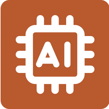 Orange square with a CPU icon with the letters AI in the middle.