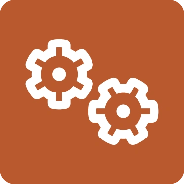Orange square with an icon of two gears.