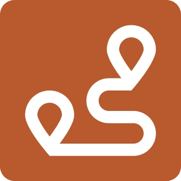 Orange square with a route map icon.