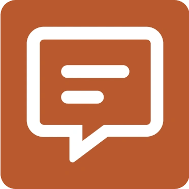 Orange square with a chat message icon.