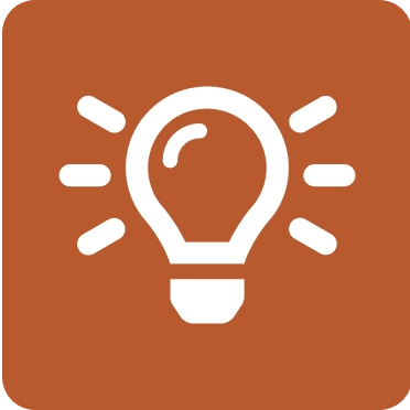 Orange square with a lightbulb icon.