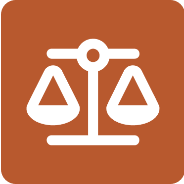 Orange square with a scales icon.